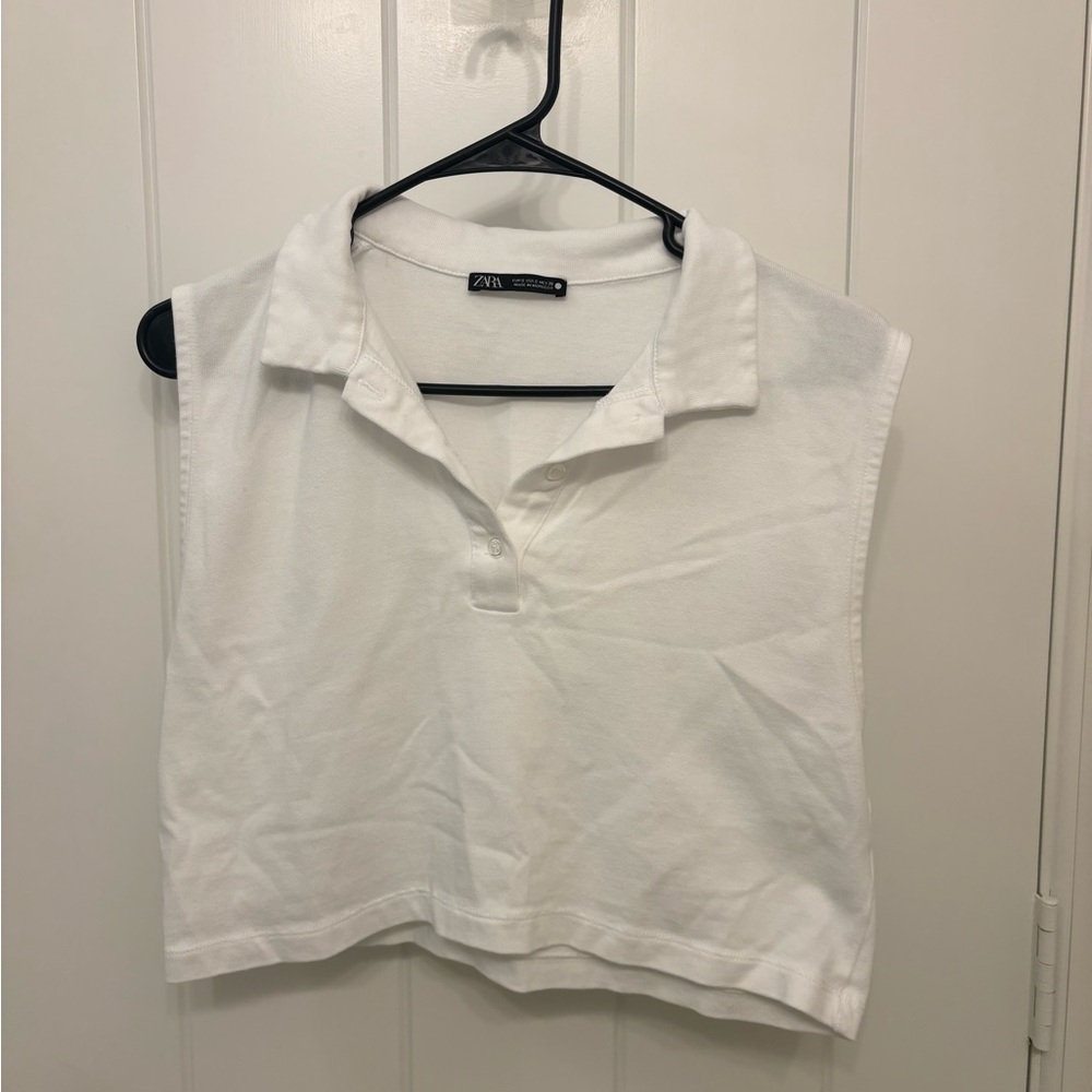 Zara Classic White Crop Polo Top